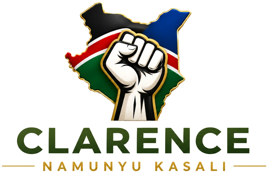 Clarence Namunyu Kasali official logo: a raised fist over a map of Kenya in the national colours